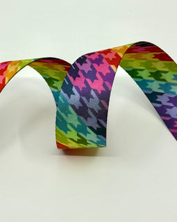 1.5" Printed Webbing - Rainbow Houndstooth (5 yard cut)