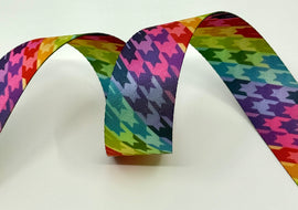 1.5" Printed Webbing - Rainbow Houndstooth (5 yard cut)