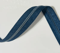 #5 Zipper Tape - 3 yard cut - Blue Sparkle w/ Blue Teeth