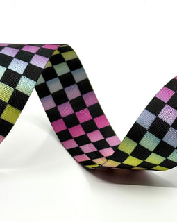 1.5" Printed Webbing - Pastel Ombre Checker (5 yard cut)