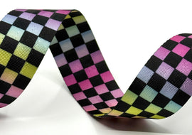 1.5" Printed Webbing - Pastel Ombre Checker (5 yard cut)