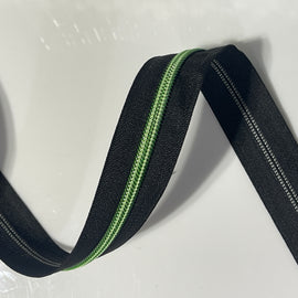 #5 Zipper Tape - 3 yard cut - Black w/ Green Glow Teeth