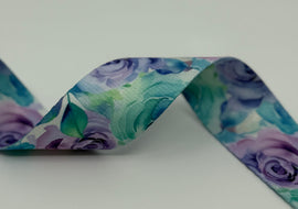 1.5" Custom Webbing - Watercolor Roses (5 yard cut)