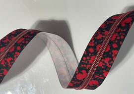 #5 Zipper Tape - 3 yard cut - Red Splatter w/ Red Teeth