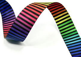 1.5" Printed Webbing - Rainbow Ombre Stripes on Black (5 yard cut)