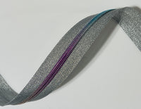 #5 Zipper Tape - 3 yard cut - Silver Sparkle w/ Rainbow Teeth