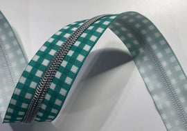 #5 Zipper Tape - 3 yard cut - Teal Plaid w/ Nickel Teeth