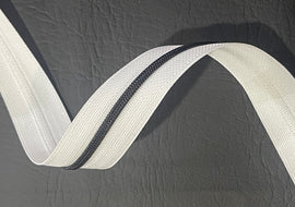 #5 Zipper Tape - 3 yard cut - White w/ Matte Black Teeth