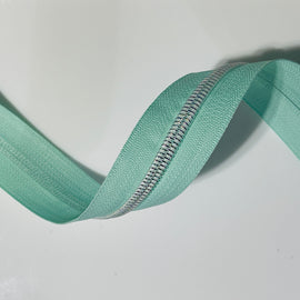 #5 Zipper Tape - 3 yard cut - Mint Green w/ White Iridescent Teeth