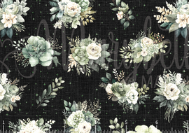 PREORDER - Green Floral on Black Linen