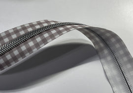 #5 Zipper Tape - 3 yard cut - Grey Plaid w/ Nickel Teeth