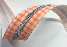 #5 Zipper Tape - 3 yard cut - Orange Plaid w/ Nickel Teeth