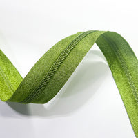 #5 Zipper Tape - 3 yard cut - Lime Green Sparkle w/ Green Teeth