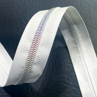 #5 Zipper Tape - 3 yard cut - White w/ White Rainbow Teeth