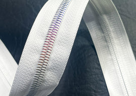 #5 Zipper Tape - 3 yard cut - White w/ White Rainbow Teeth
