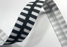 #5 Zipper Tape - 3 yard cut - Striped w/ Matte Black Teeth