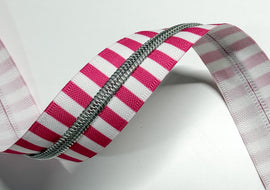 #5 Zipper Tape - 3 yard cut - Magenta Stripe w/ Nickel teeth
