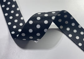 1.5" Printed Webbing -  Black and White Polka Dots (5 yard cut)