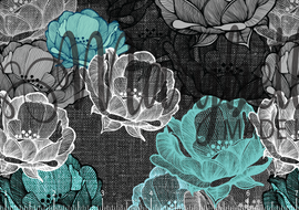 PREORDER - Teal Peonies on Black Linen