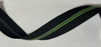 #5 Zipper Tape - 3 yard cut - Black w/ Colored Teeth