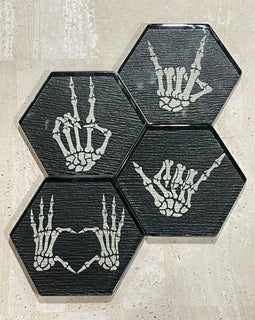 Glass Coaster Set-Skeleton Hands